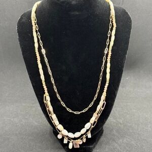 Periwinkle by Barlow Multi-strand gold and cream‎ necklace with charms